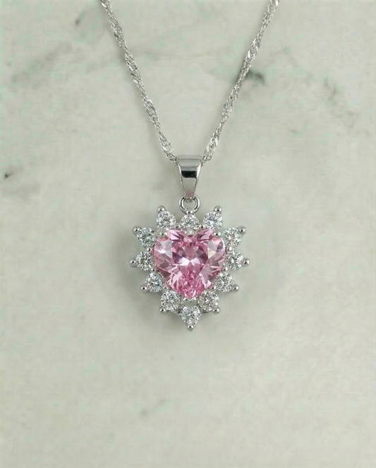Gemaakt roze topaas hart ketting