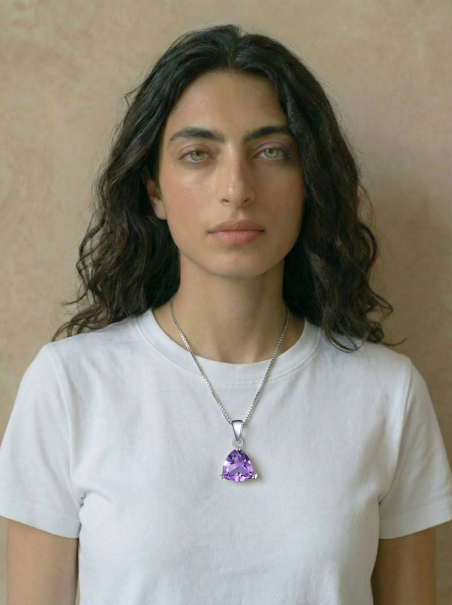 Echte Amethist driehoek ketting 