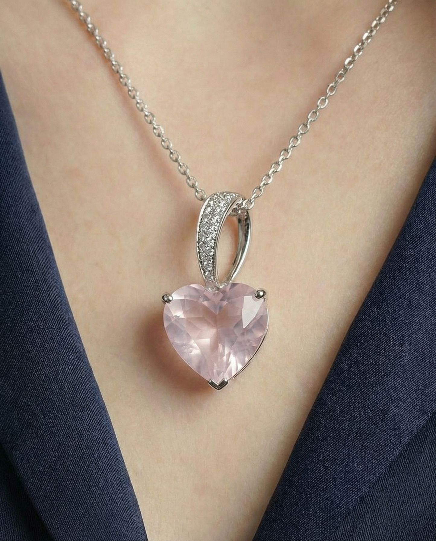 Roze echte kwarts ketting