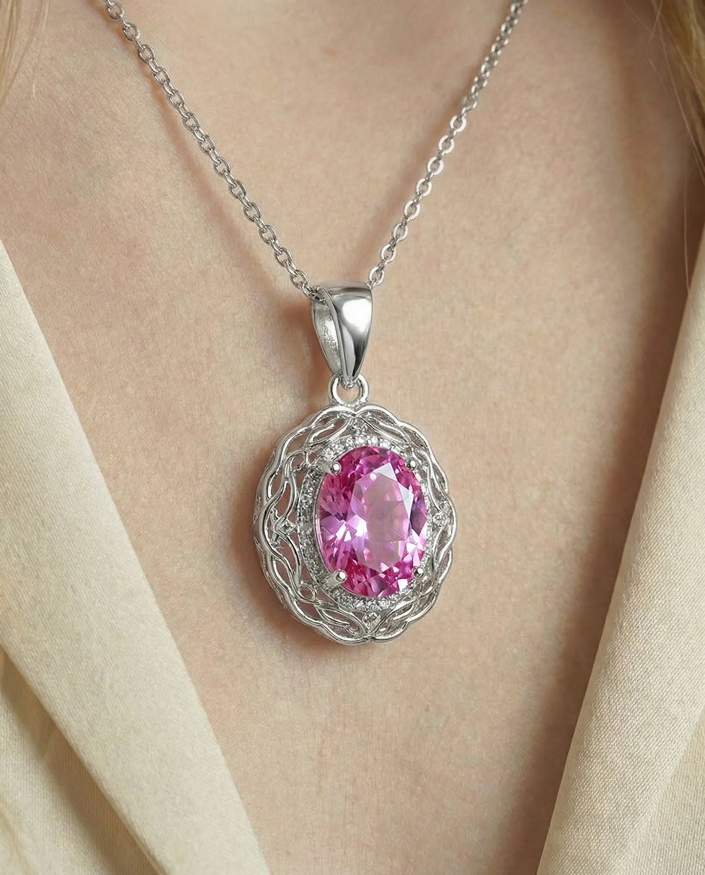 Roze echte Topaas diamanten halsketting