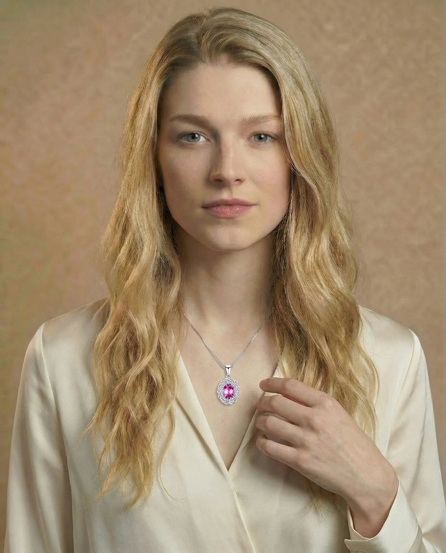 Roze echte Topaas diamanten halsketting