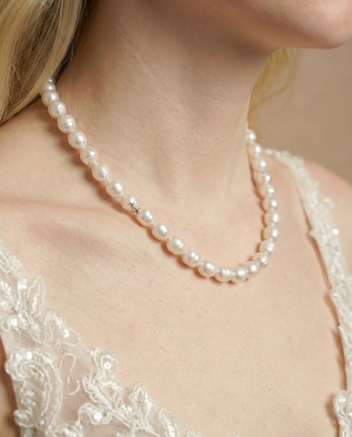 Echte ivoorwitte parelketting met hanger 