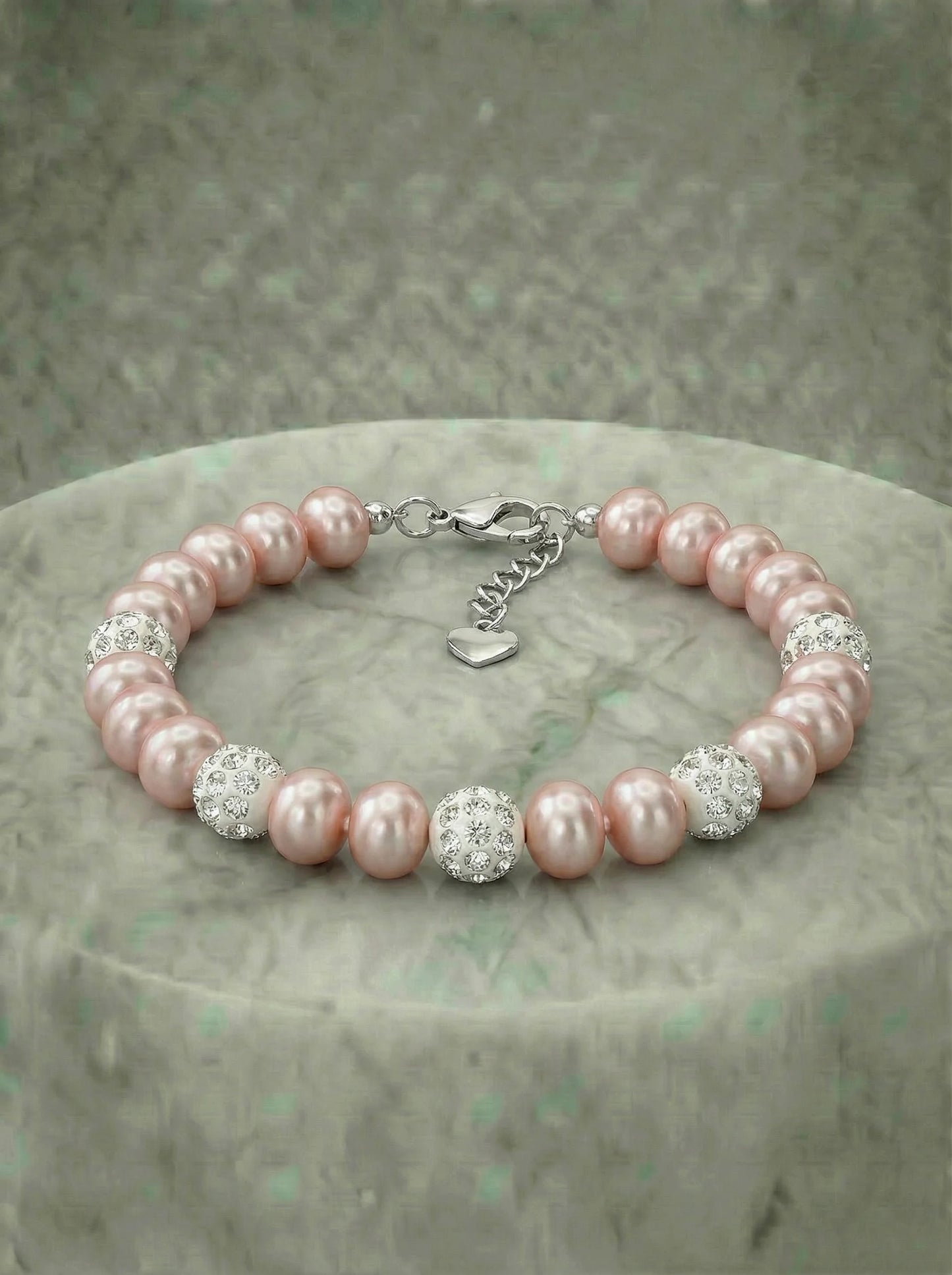 Echte perzikparel en zirkoon armband 