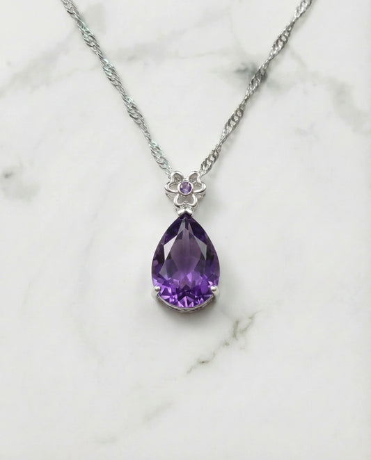 Peervormige natuurlijke amethist ketting 