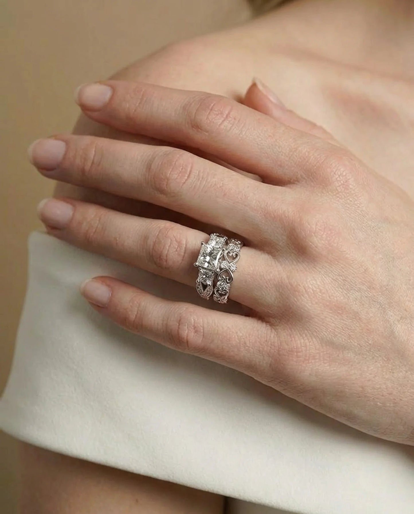 Gesimuleerde Diamant Topaas Duo Ring