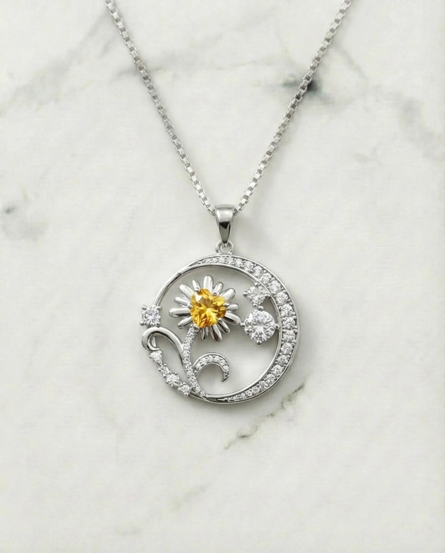 Echte Citrien Zonnebloem ketting