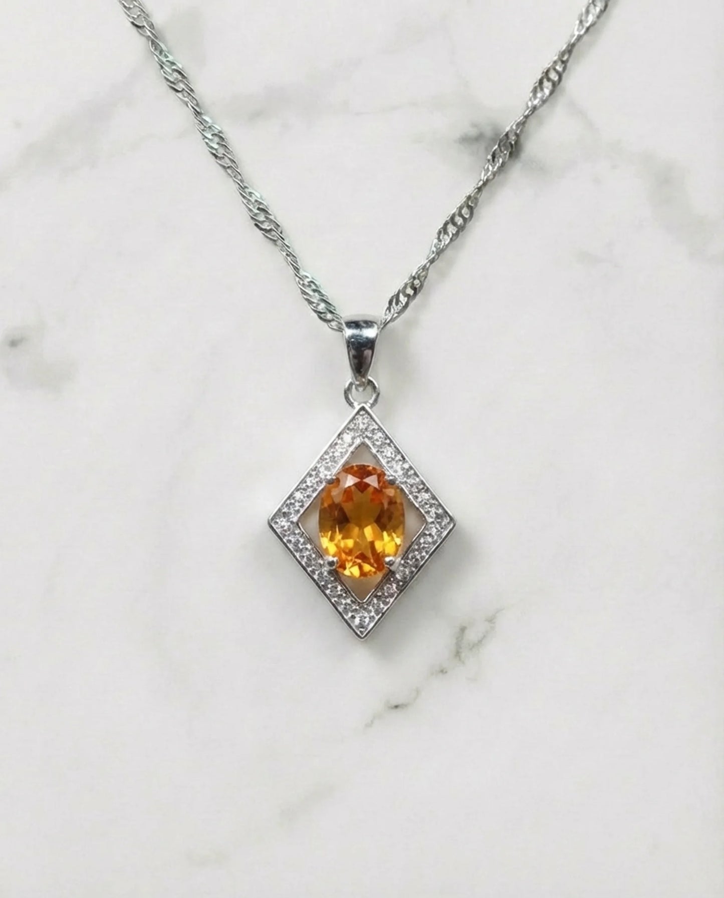 Natuurlijke citrien ruit ketting 
