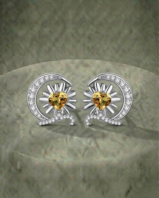 Echte Citrien Zonnebloem Oorbellen