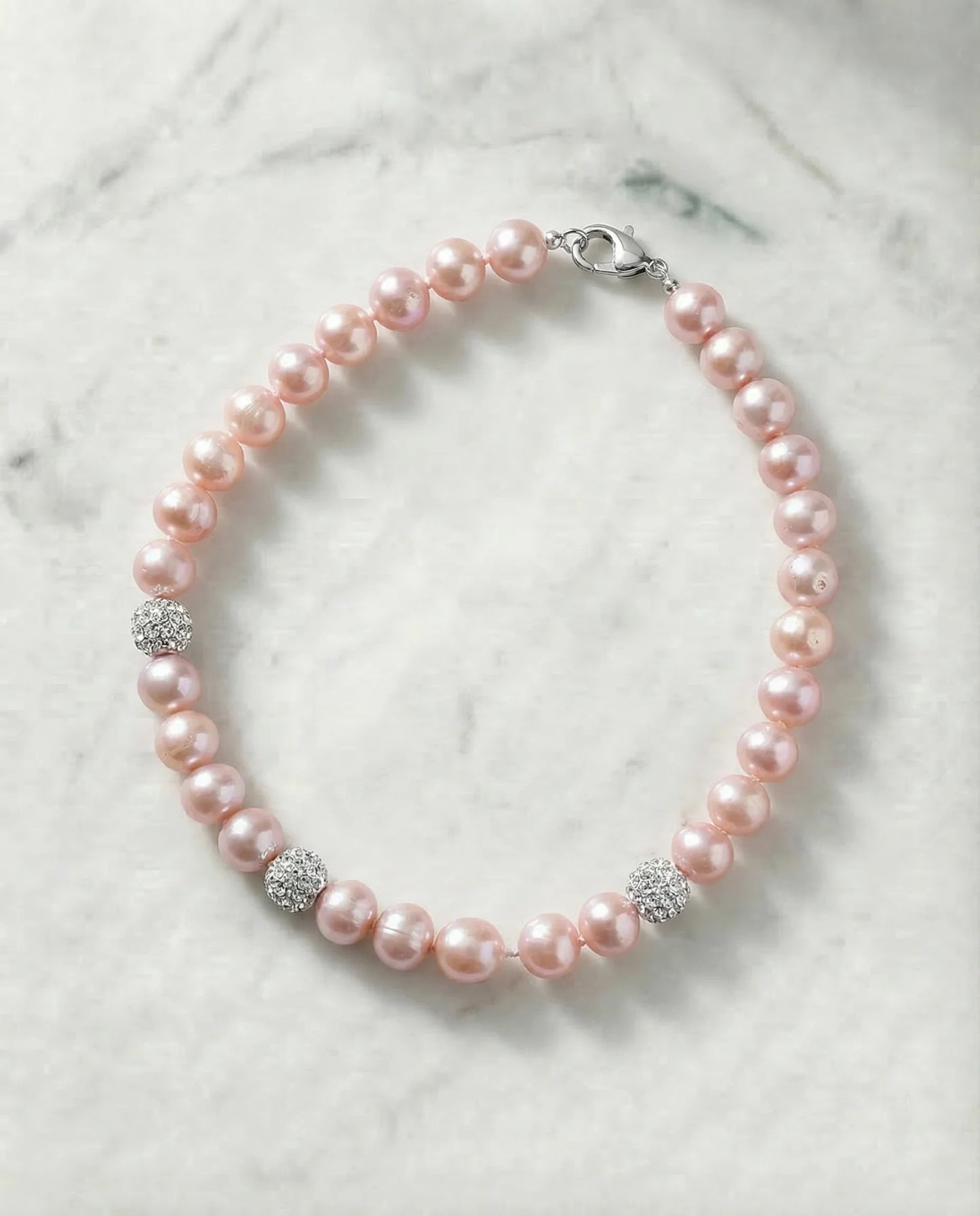 Echte roze parel en zirkoon ketting