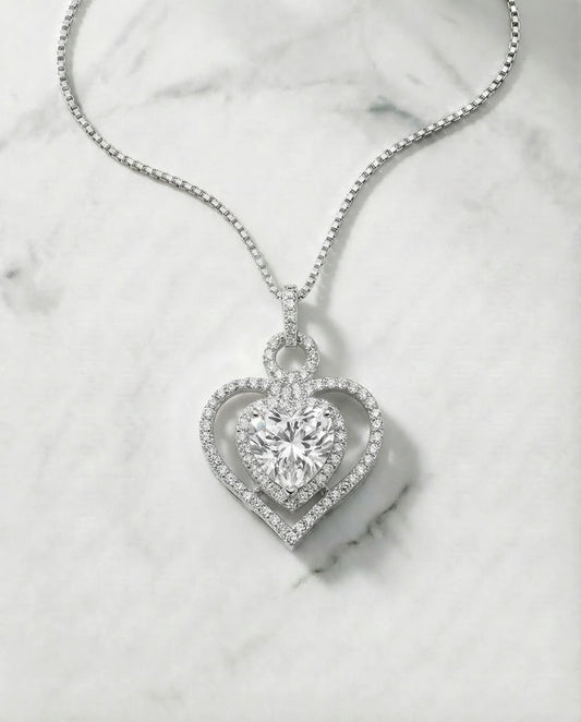 Gesimuleerde diamanten groot hart ketting