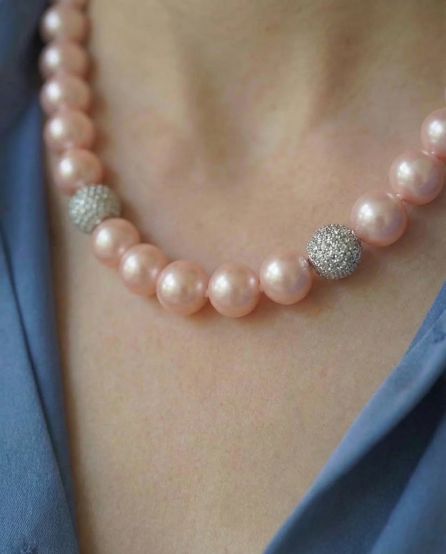 Echte roze parel en zirkoon ketting