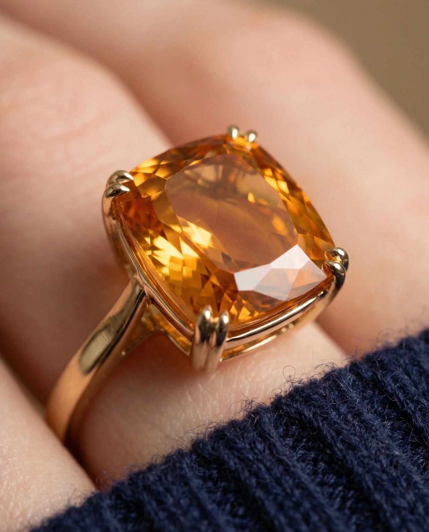 Echte Citrien Solitaire Ring