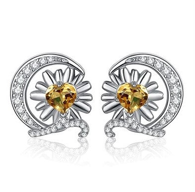 Echte Citrien Zonnebloem Oorbel