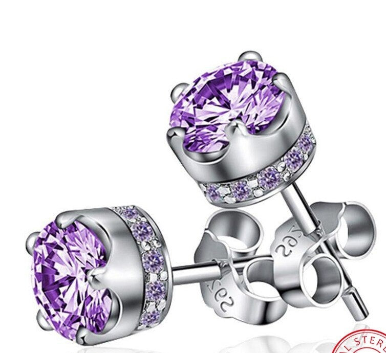 Ronde Amethist Stud Oorbel